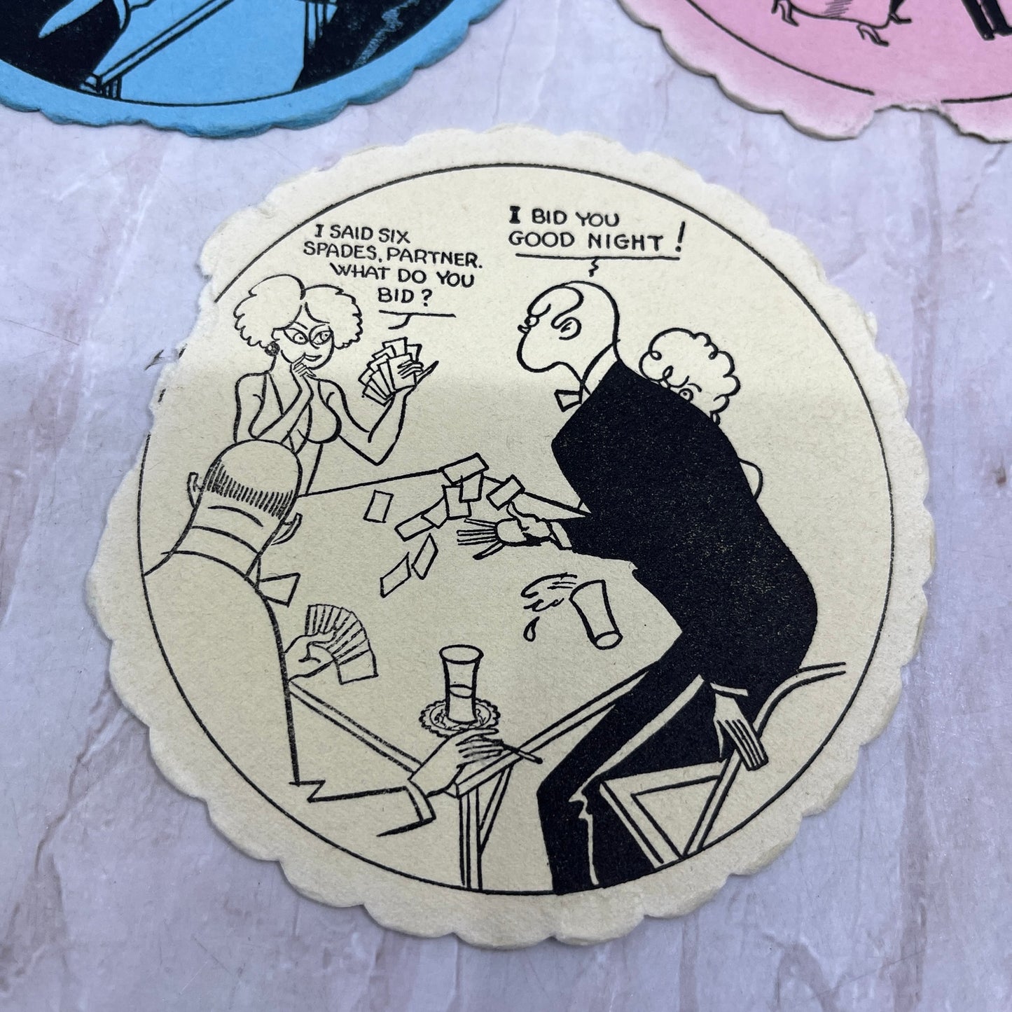 Vintage Bridge Coaster Illustrated Humor Cartoon Set of 3 TH9-BC-6
