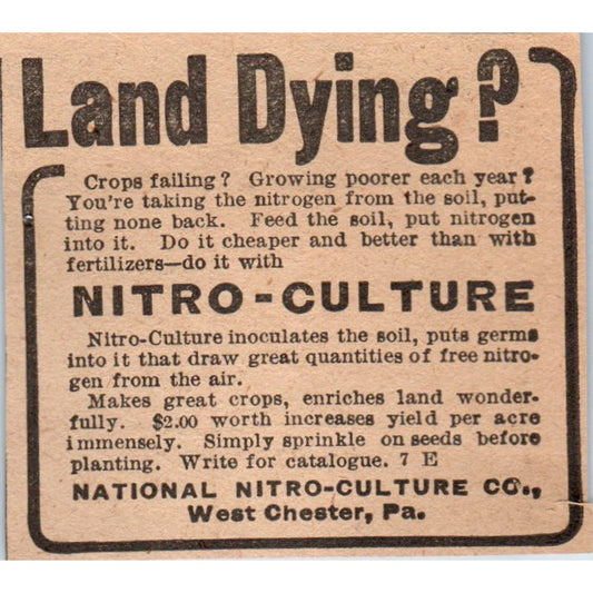 Crop Fertilizer The Nitro-Culture Co West Chester PA 1905 Magazine Ad AF1-NH3