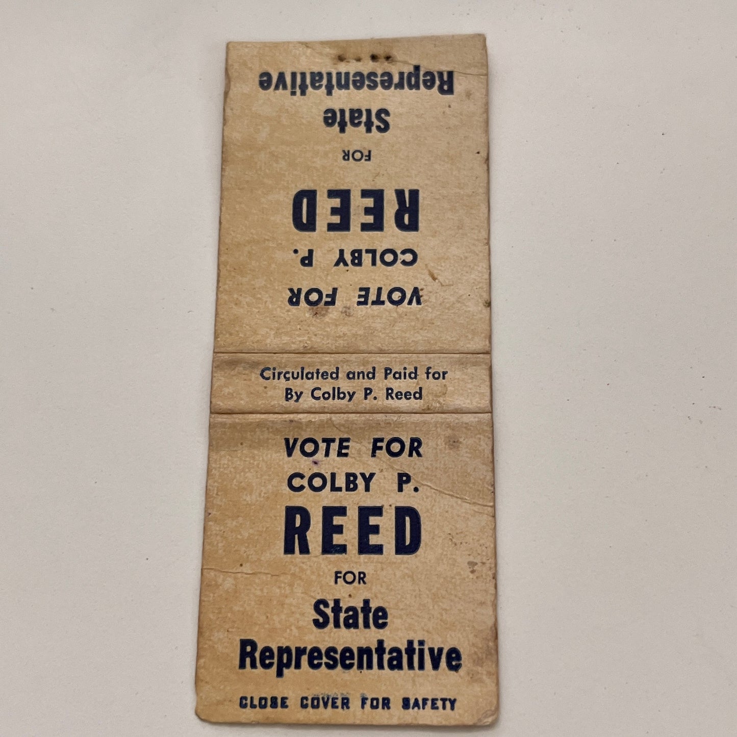 Vote Colby P Reed for State Representative Vintage Matchbook TB6-MB2-15