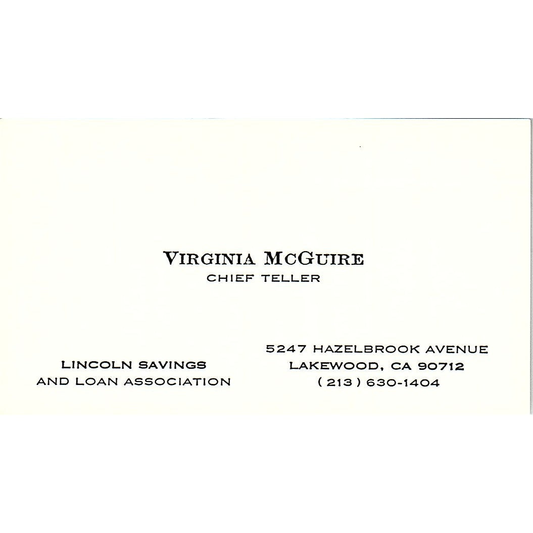 Lincoln Savings And Loan Virgina McGuire Lakewood CA Business Card SB4-B10