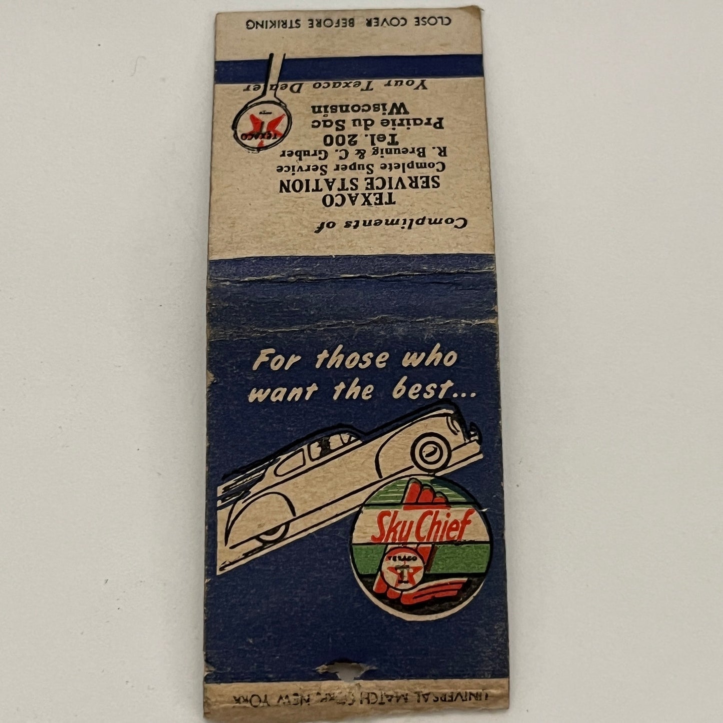 Texaco Service Station Prairie Du Sac WI Sky Chief Vintage Matchbook MB59-1