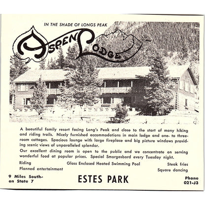 Aspen Lodge in the Shade of Longs Peak Estes Park CO 1958 Ad AG1-H3