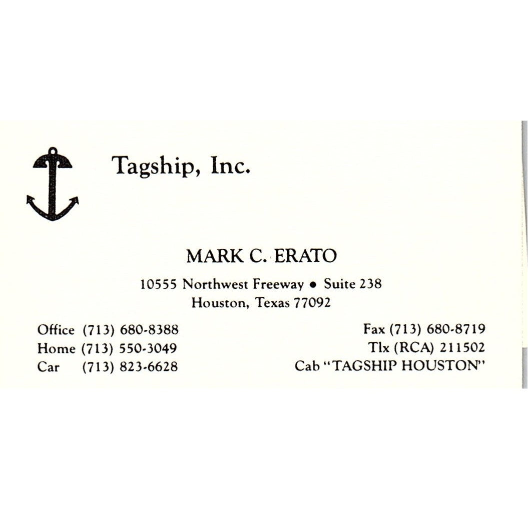 Tagship Inc Mark C Erato Houston TX Vintage Business Card SD9-B13