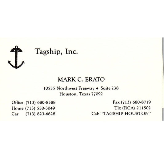 Tagship Inc Mark C Erato Houston TX Vintage Business Card SD9-B13