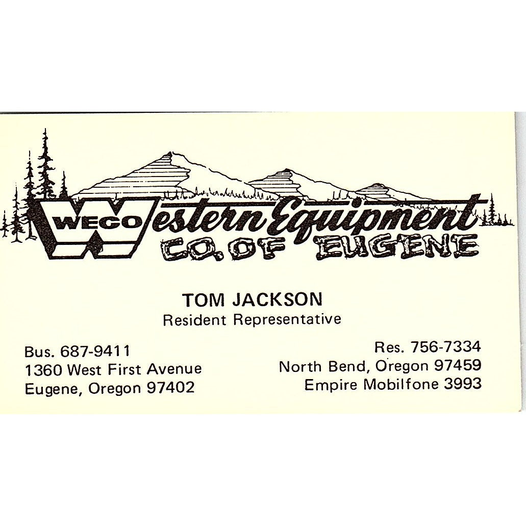 Western Equipment Co of Eugene Tom Jackson Eugene OR Business Card SB4-B4