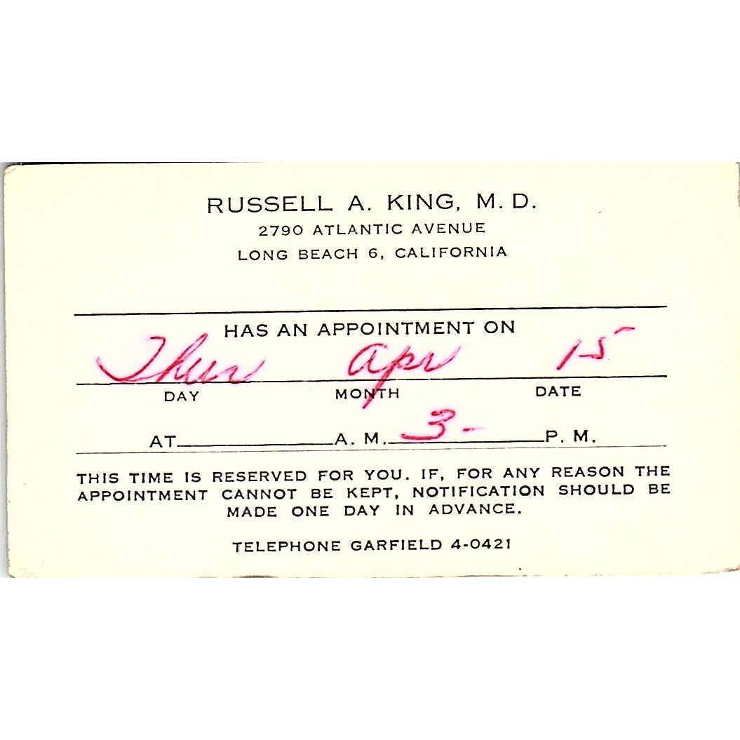 Russell A. King, Don Mawhale Long Beach CA Vintage Business Card SB4-B2