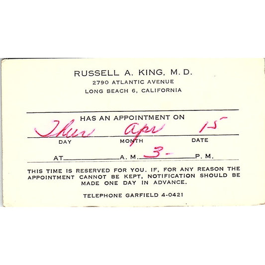 Russell A. King, Don Mawhale Long Beach CA Vintage Business Card SB4-B2