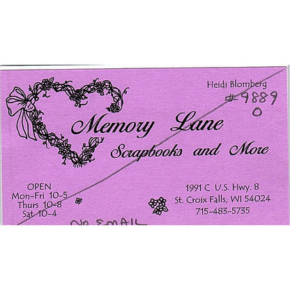 Memory Lane Scrapbooks Heidi Blomberg St Croix Falls WI Business Card SC9-B11