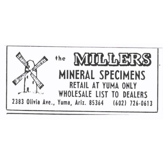 Millers Mineral Specimens Yuma Arizona 1972 Ad AF8-S6