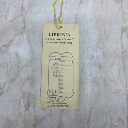 Vintage Bridge Tally Card Lipkin's Furniture Capitol Bethlehem PA Litho EA5
