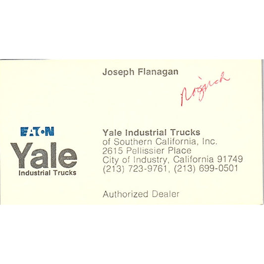 Yale Industries Trucks Joseph Flanagan City of Industry CA Business Card SB4-B6