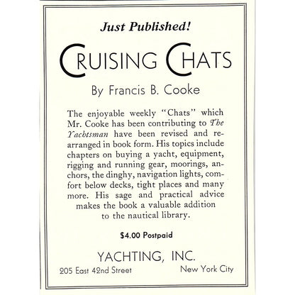 Francis B. Cooke Cruising Chats New York City 1932 Ad AG2-M17