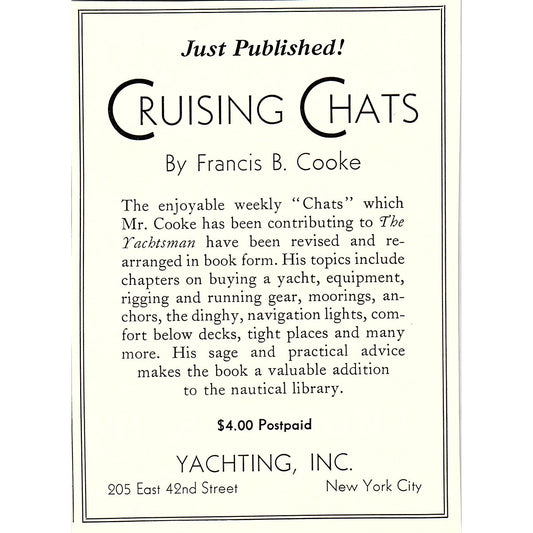 Francis B. Cooke Cruising Chats New York City 1932 Ad AG2-M17