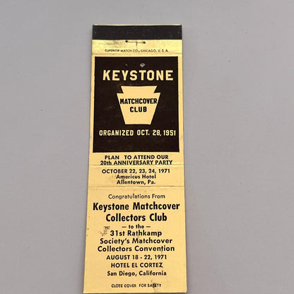 1971 Keystone Matchcover Collectors Club Allentown PA Matchbook Cover MB59-2