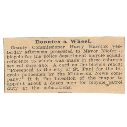 Commissioner Harry Hardick Donates Bicycle St. Paul 1898 Newspaper Ad AF2-S3