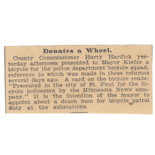 Commissioner Harry Hardick Donates Bicycle St. Paul 1898 Newspaper Ad AF2-S3