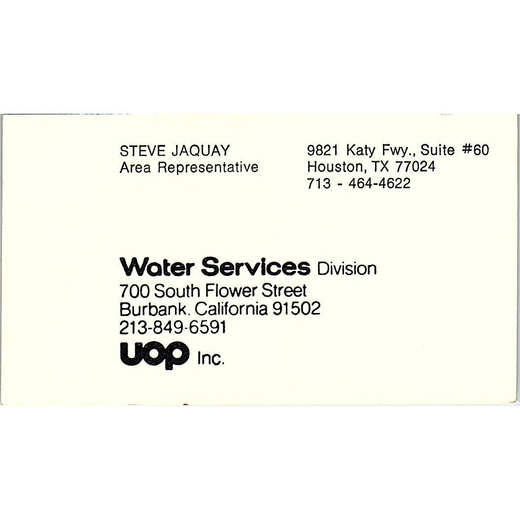 Steve Jaquay UOP Inc Water Services Houston Vintage Business Card SE5-B1