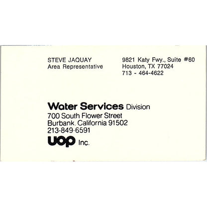 Steve Jaquay UOP Inc Water Services Houston Vintage Business Card SE5-B1