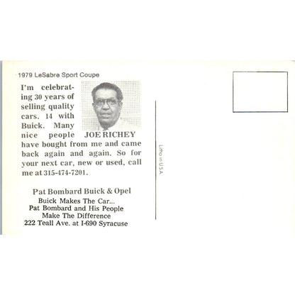 1979 Buick LeSabre Sport Coupe Joe Richey Pat Bombard Buick & Opel Postcard PC11