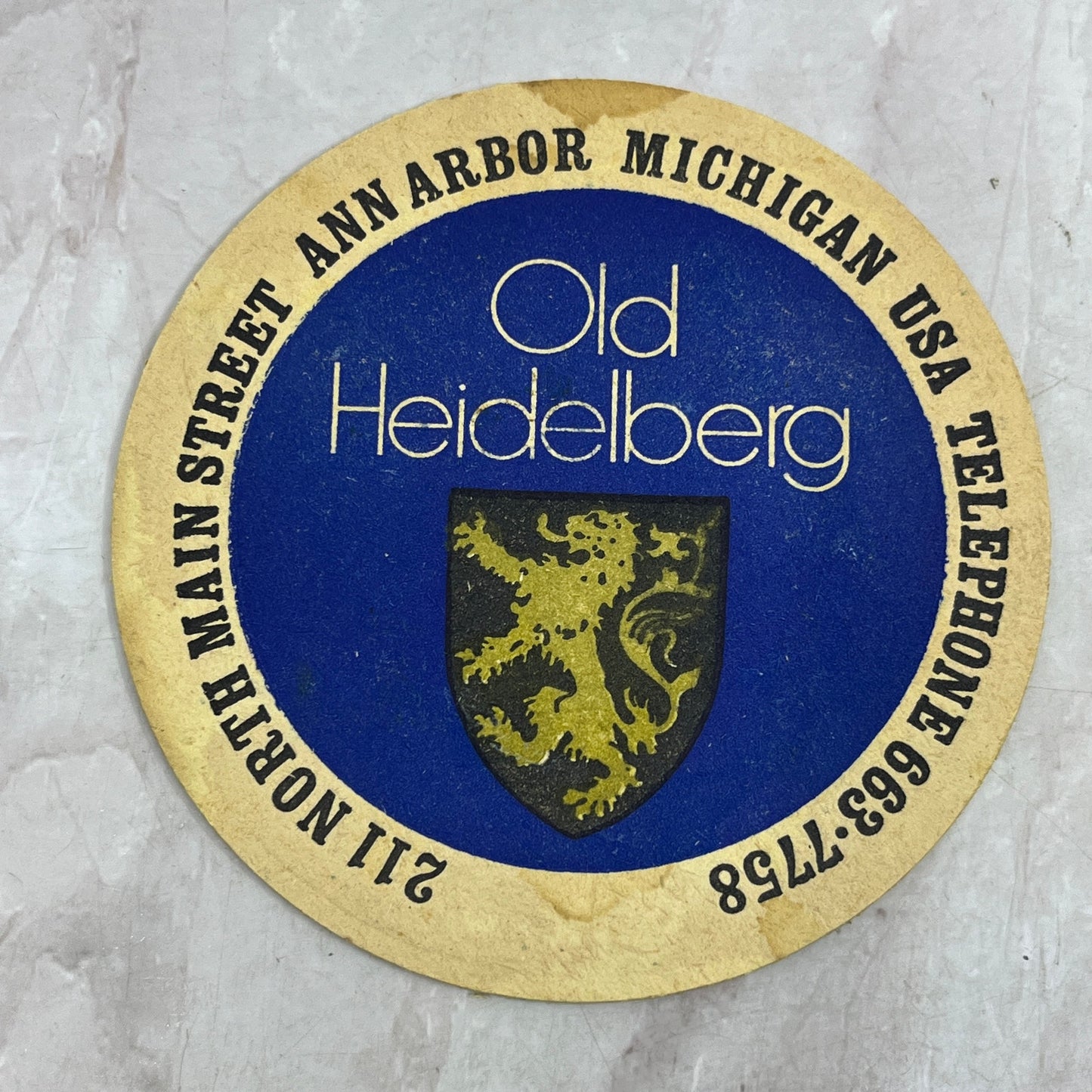 Vintage Old Heidelberg Ann Arbor Michigan German Beer Coaster TJ5-CO1