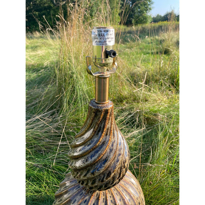 Tall Oversized MCM Style Brass Tone Tan/Brown Swirl Table Lamp