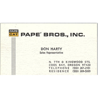 Pape' Bros Inc. Don Harty Coos Bay Oregon Vintage Business Card SB4-B4