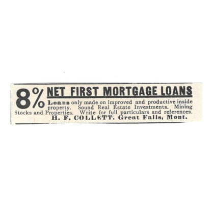 Mortgage Loans H.F. Collett Great Falls Montana c1890 Victorian Ad AE8-CH12