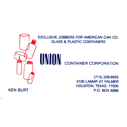 Ken Burt Union Container Corporation Houston Vintage Business Card SE3-B10