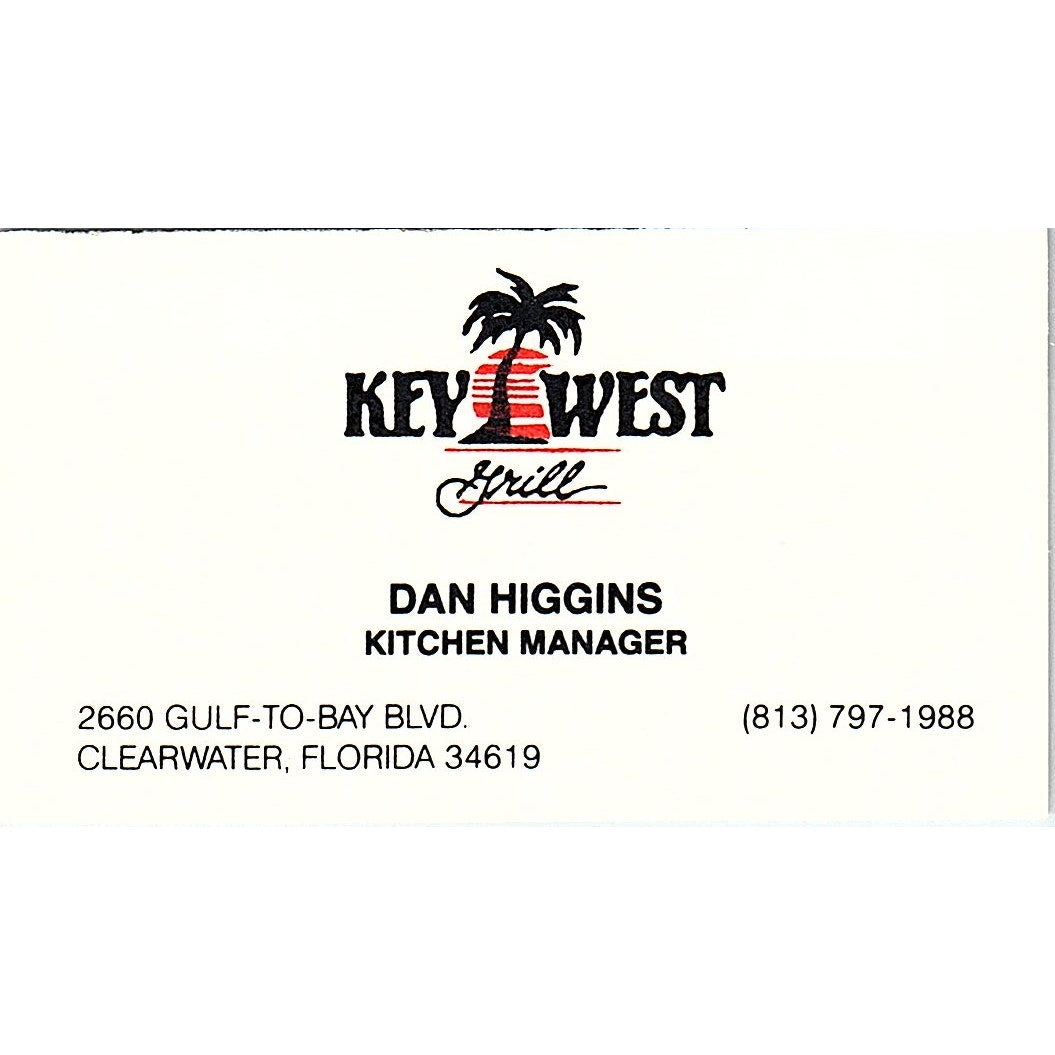 Dan Higgins Key West Grill Clearwater FL Vintage Business Card SD9-B14