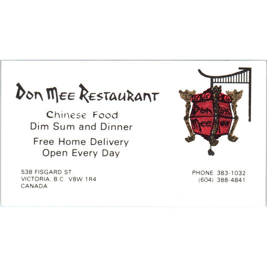 Don Mee Chinese Restaurant Victoria BC Canada Vintage Business Card SE3-B6