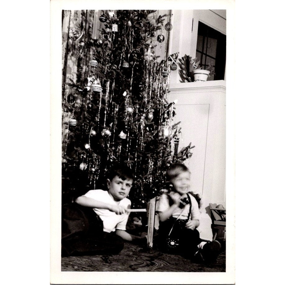 1946 2 Boys Under Christmas Tree West Salem WI 4x6" Original Photo AI9-H4