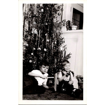 1946 2 Boys Under Christmas Tree West Salem WI 4x6" Original Photo AI9-H4