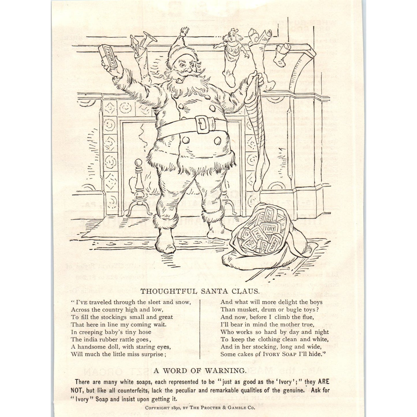 Santa Claus Procter & Gamble Ivory Soap c1890 Victorian Ad AE8