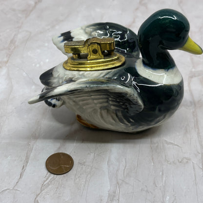 Vintage Mallard Duck Porcelain and Brass Table Lighter TL30