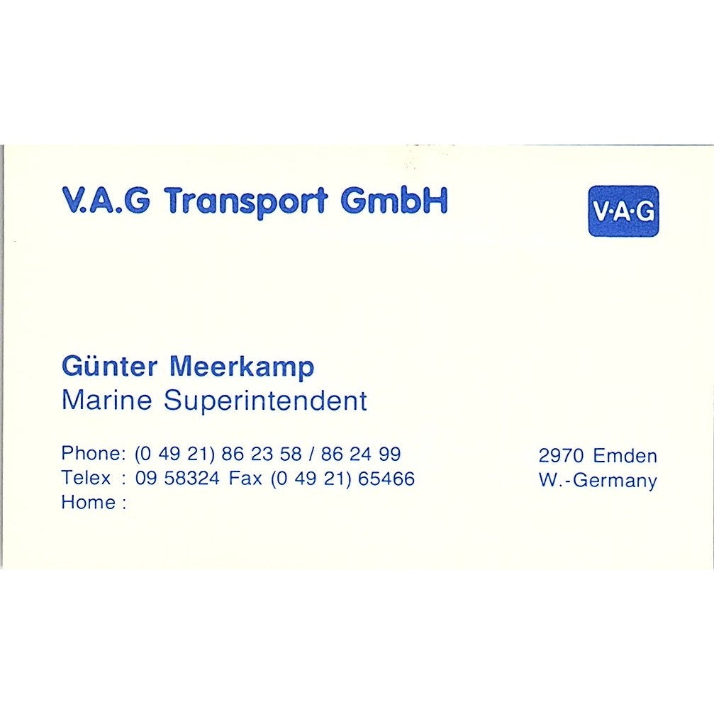 Günter Meerkamp V.A.G. Transport West Germany Vintage Business Card SD9-B8