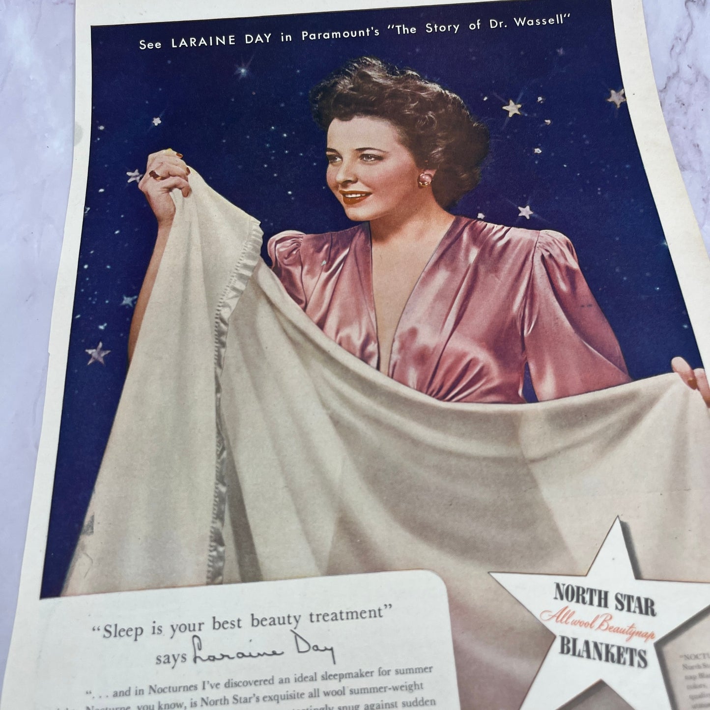 Northstar Blankets Allwool Beautynap Laraine Day Vintage Ad 10x13 V17