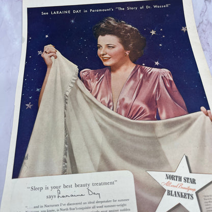 Northstar Blankets Allwool Beautynap Laraine Day Vintage Ad 10x13 V17