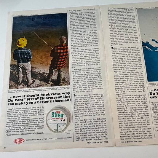 Du Pont Siren Fluorescent Fishing Line 2 Page Ad 1965 Magazine Ad AG6