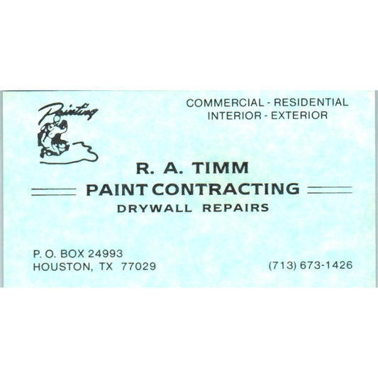 R.A. Timm Paint Contracting Drywall Houston TX Vintage Business Card SD8-B14