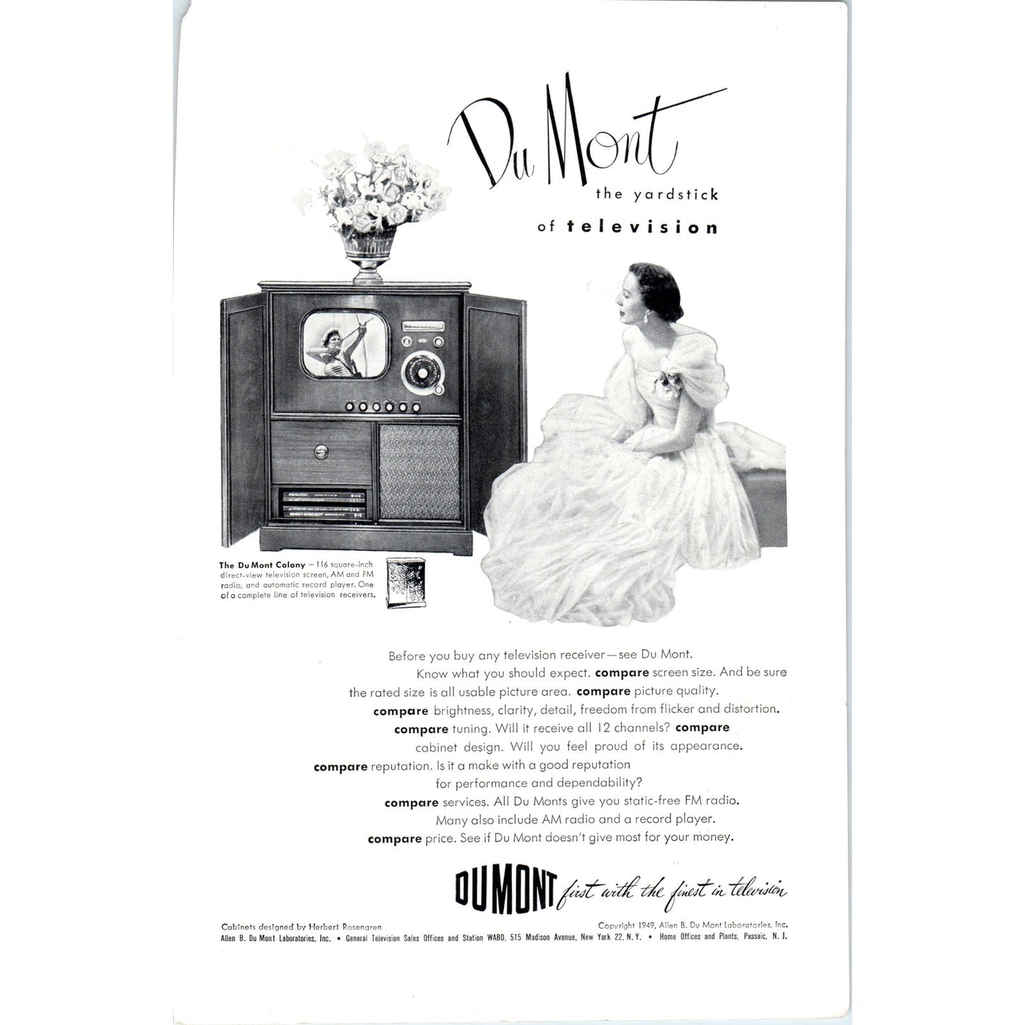 Du Mont Colony Cabinet Television TV Teleset - Vintage Magazine Ad D20
