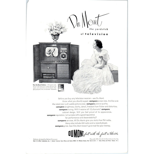Du Mont Colony Cabinet Television TV Teleset - Vintage Magazine Ad D20