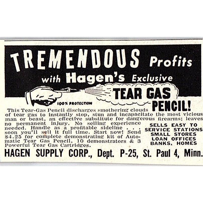 Hagen's Tear Gas Pencil - Hagen Supply Corp St. Paul MN 1955 Ad AF9-S7