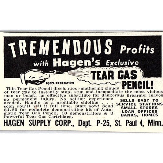 Hagen's Tear Gas Pencil - Hagen Supply Corp St. Paul MN 1955 Ad AF9-S7