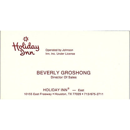 Beverly Groshong Holiday Inn Houston Vintage Business Card SC9-B3