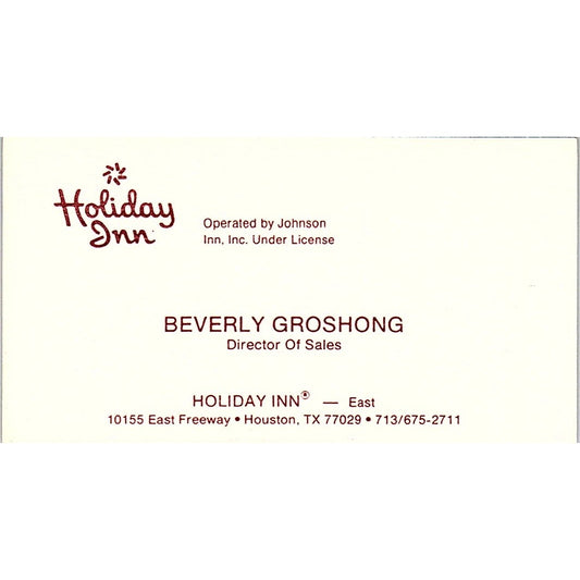 Beverly Groshong Holiday Inn Houston Vintage Business Card SC9-B3