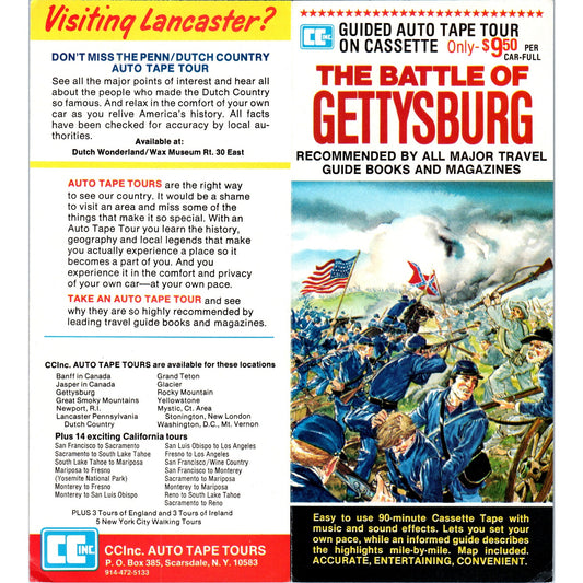 1970s The Battle of Gettysburg Auto Tape Tour on Cassette Travel Brochure TF4-BB