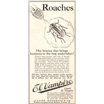 El Vampiro Liquid Bug Spray Allaire Woodward Peoria IL 1924 Magazine Ad AF7-LJ1