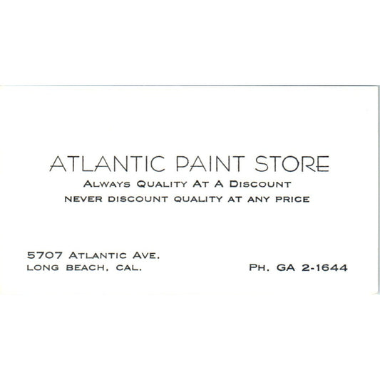 Atlantic Paint Store Long Beach CA Vintage Business Card SD8-B14