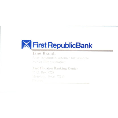 Jane Brandl First Republic Bank Houston TX Vintage Business Card SE3-B8