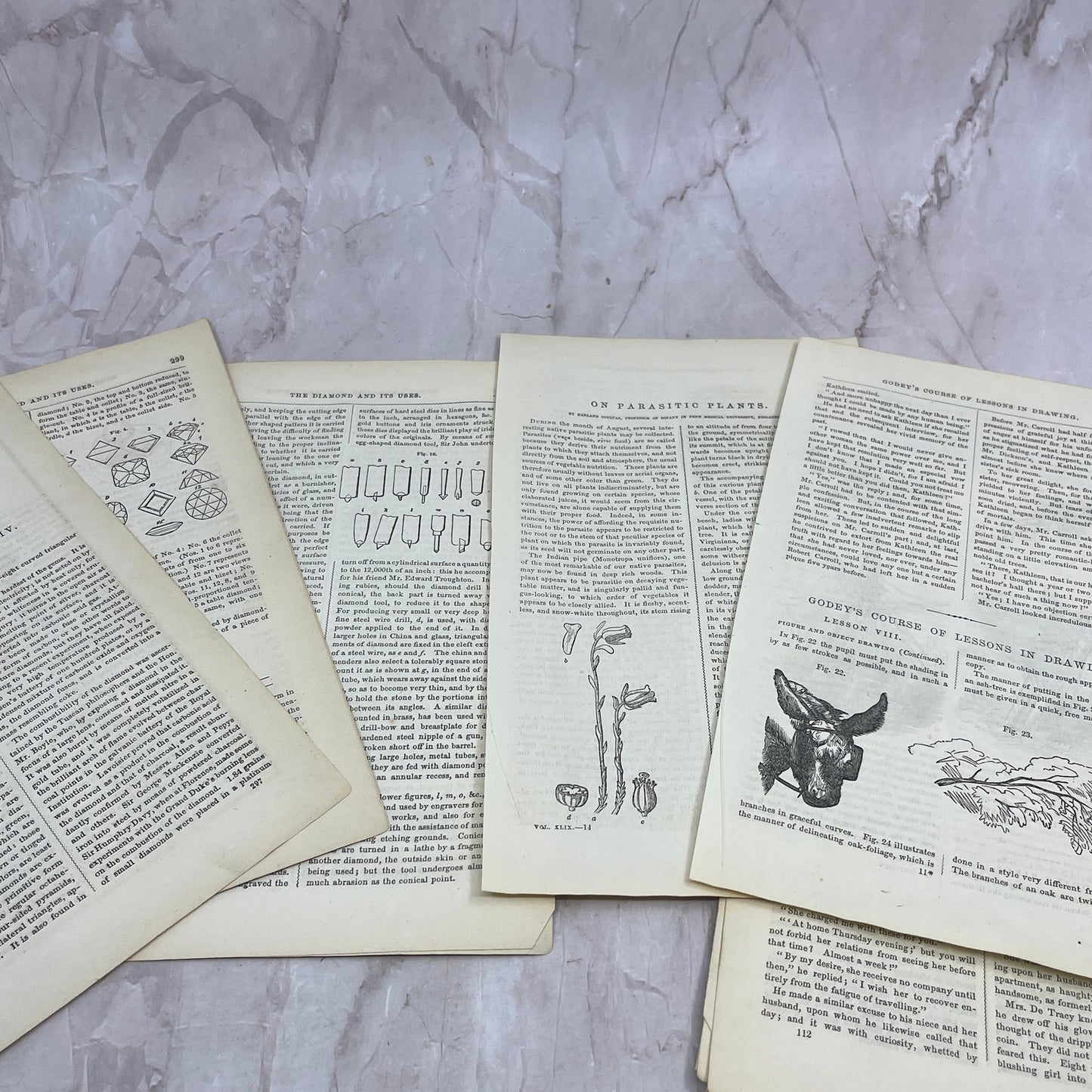 Huge Lot of Original Assorted Small Engravings From 1857 Godey's Book L3-2-MG1